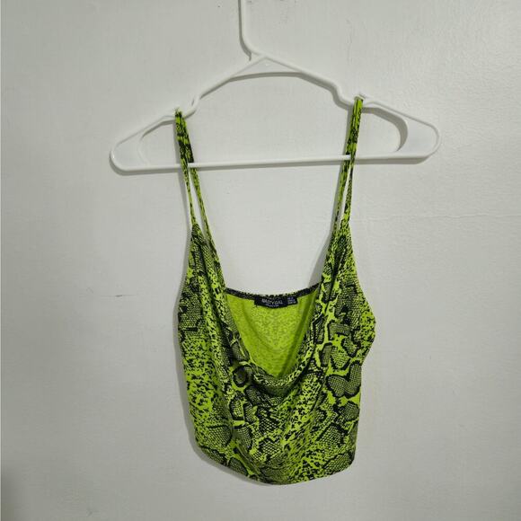 Nasty Gal Snake a Smile Neon Cowl Neck Womens Tank Top Sz Small (4) Lime Green - Picture 3 of 6